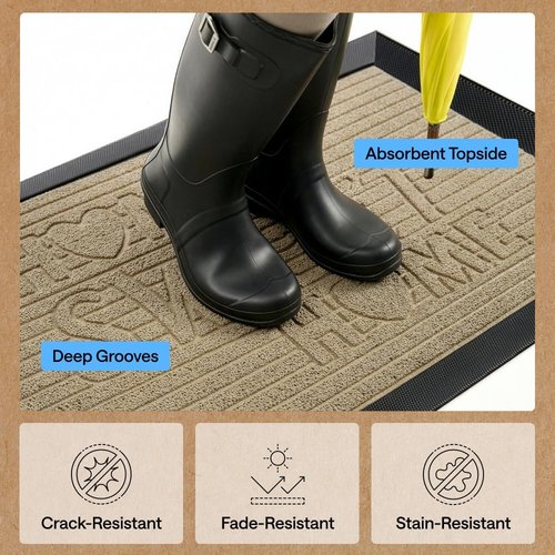 GORILLA GRIP 100% Waterproof WeatherMAX Doormat - Stain & Fade Resistant, 47x35 Natural Rubber | Easy Clean Indoor/Outdoor Mat