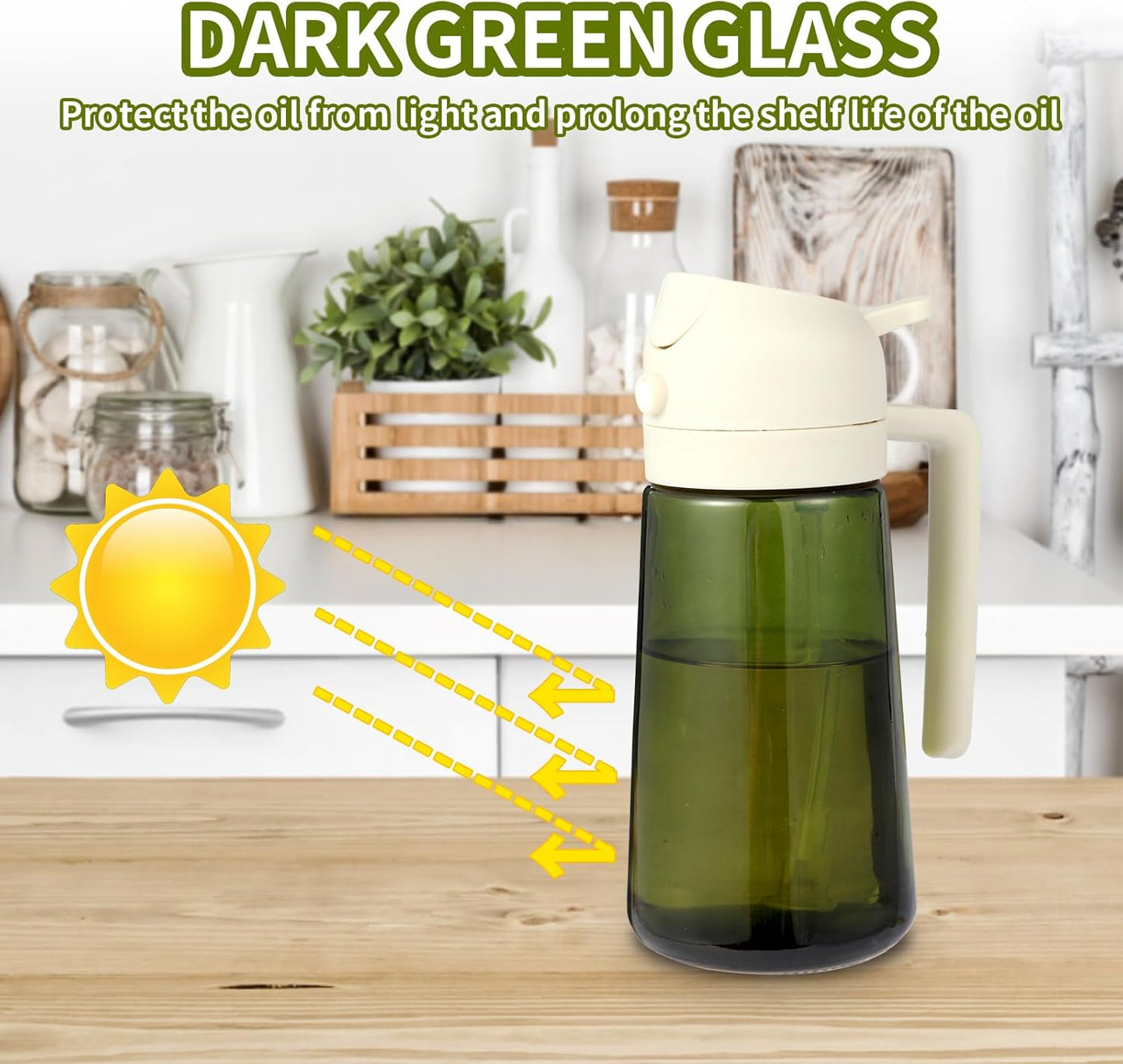 Skiennix 16oz Glass Olive Oil Sprayer - 2-in-1 No-Leak Spray & Pour Dispenser for Cooking & BBQ