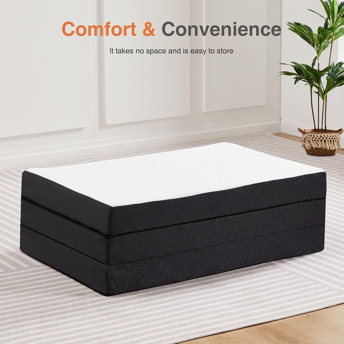 Sweetcrispy Tri-Fold Memory Foam Mattress - 4-Inch Full Size Portable Bed Pad | Washable Cover for Travel & Yoga