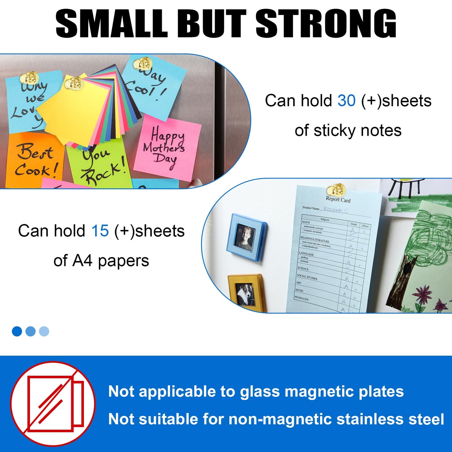 LOVIMAG 30 PCS Refrigerator Magnets, Gold Fridge Magnets Small Strong Neodymium Magnet for Whiteboard, Metal Push Pin Magnet Ideal for Adults, Kitchen, Office, School