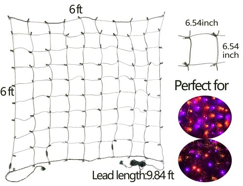 HISHINY Halloween Lights Outdoor,144LED 6ftx6ft Purple and Orange Net Lights with Connectable, Waterproof,UL Certified and Durable Black Wire Design for Bushes,Trees, Outdoor Indoor Party Decorations