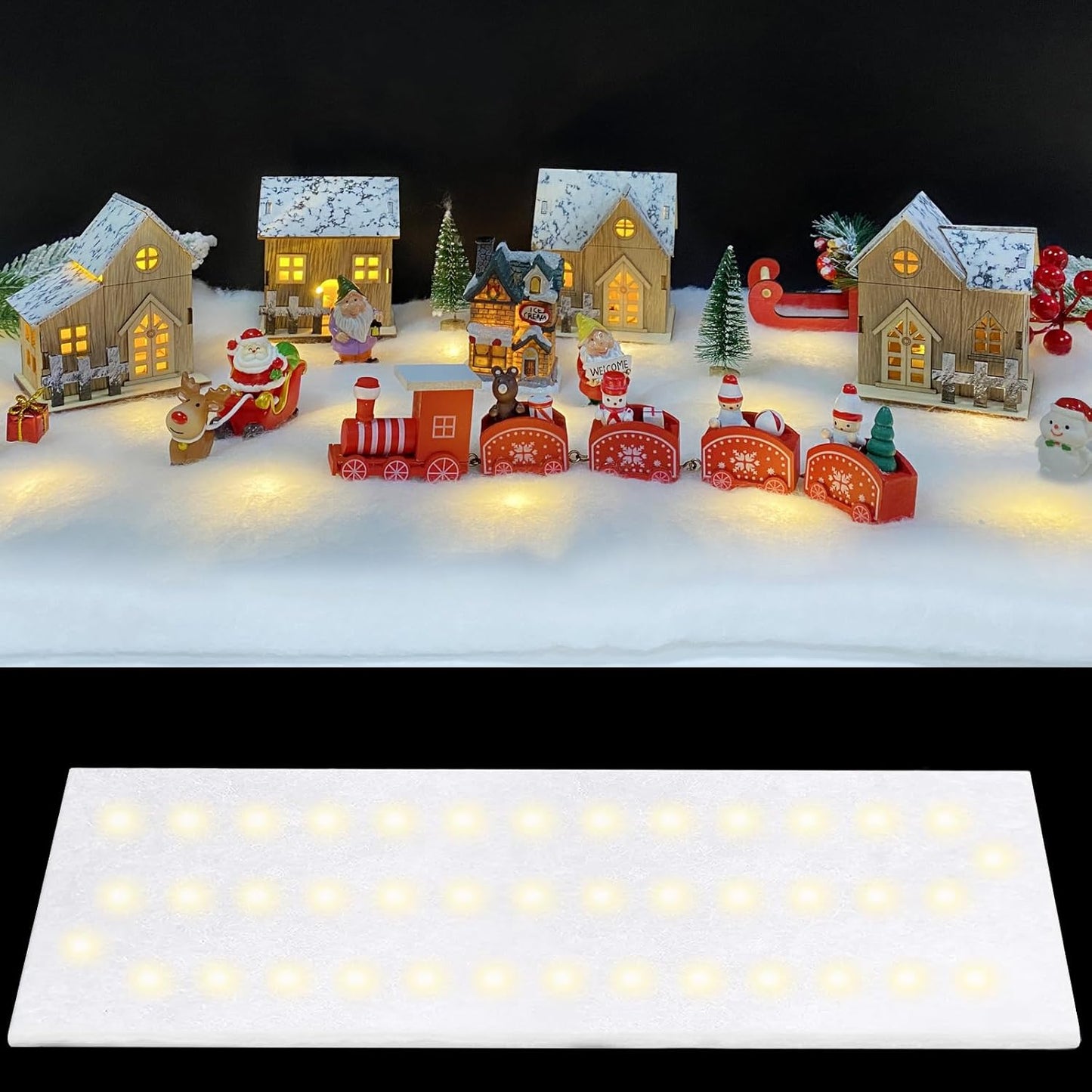 Skiennix Christmas Snow Blanket - 1.3x5.25 Ft Faux Snow Roll with 50 LED Lights for Winter Displays