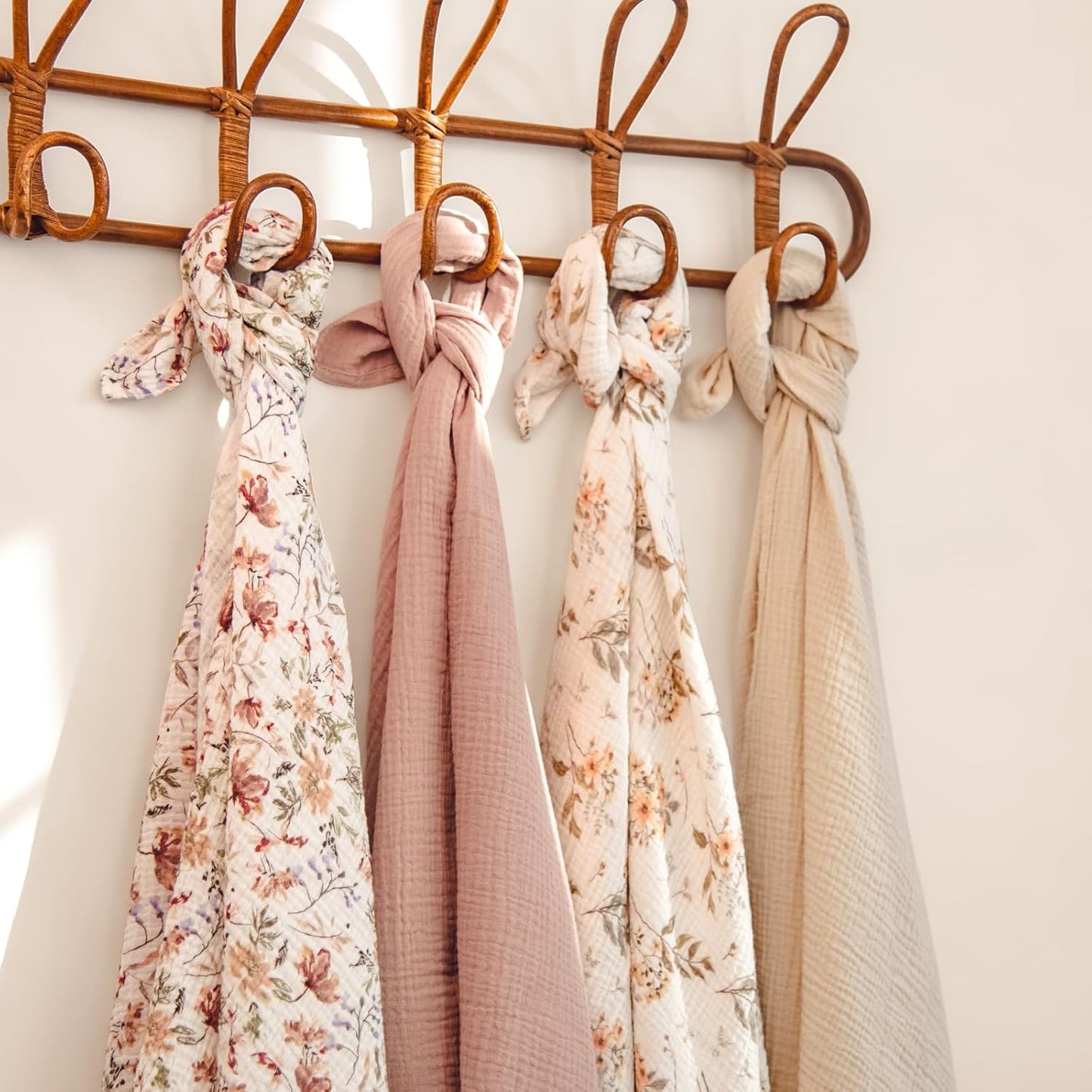 LuluMoon Muslin Swaddle Blankets - Soft Floral Print Receiving Blankets for Newborn Girls | Pink