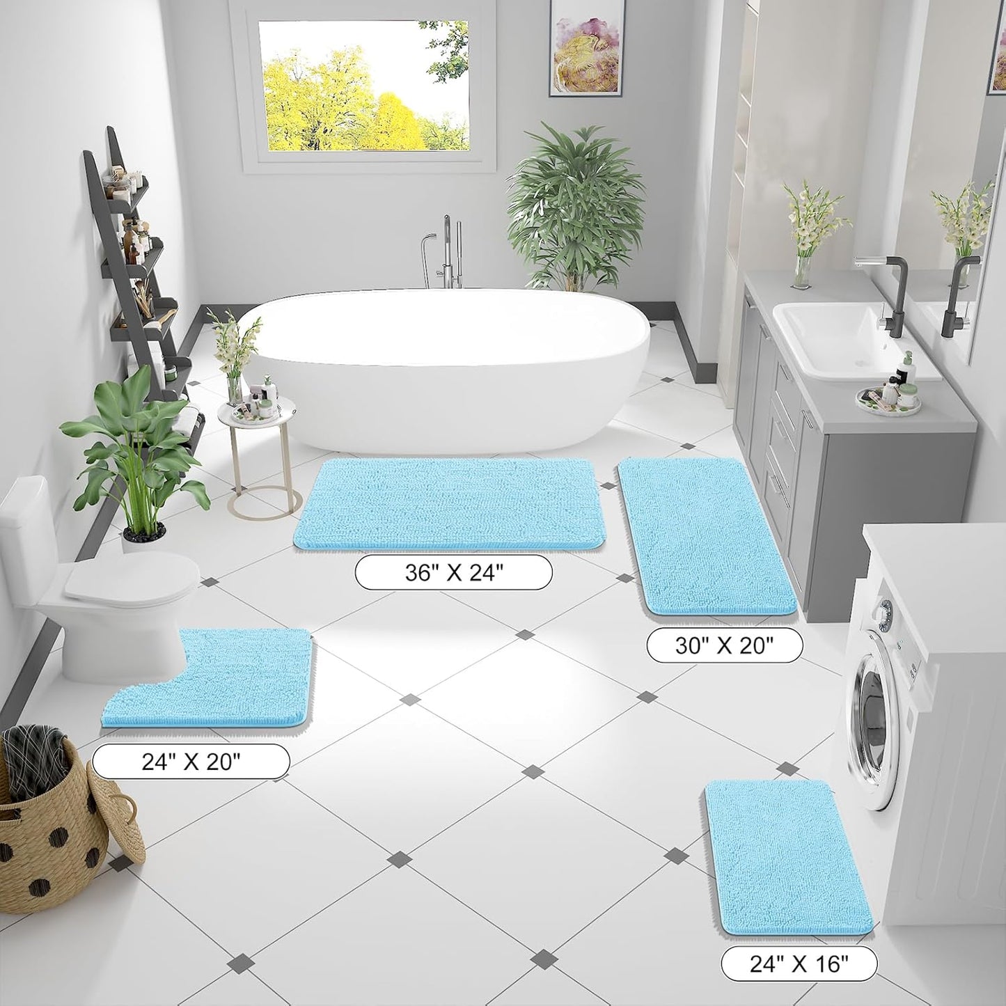 OLANLY Bathroom Runner Rugs - Soft Absorbent Chenille with Rubber Backing | Quick Dry, Machine Washable, 47x20, Sky Blue