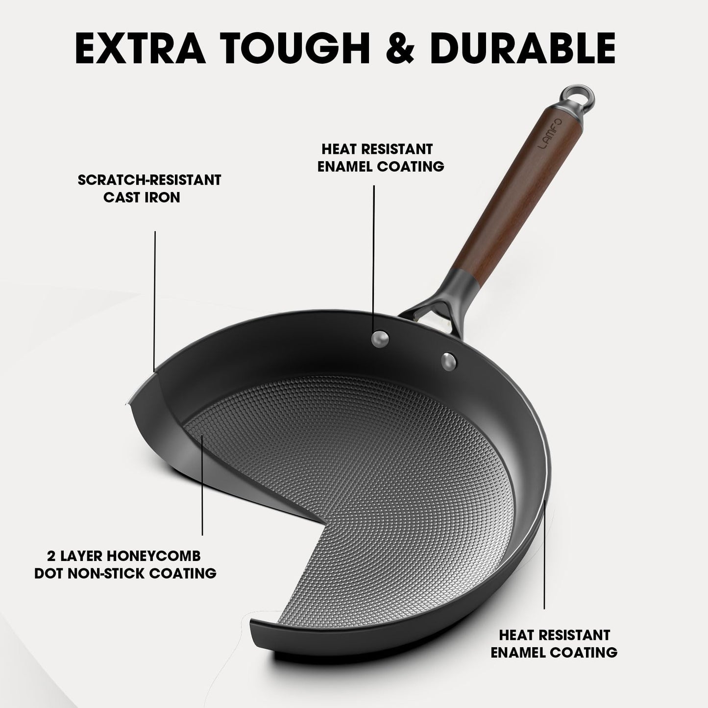 LAMFO 10" Cast Iron Skillets, Nonstick Frying Pans with Detachable Handle, Oven & Dishwasher Safe, Works with All Gas, Electric and Induction Stoves for Men and Women
