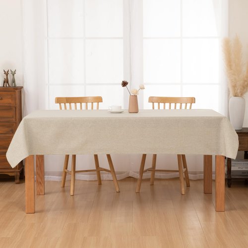 Hiasan Faux Linen Polyester Rectangle Tablecloth - Wrinkle and Stain Resistant Washable Table Cloth for Kitchen Dining Room Holiday Table Cover for Party Dinner, Beige, 54 x 80 Inch