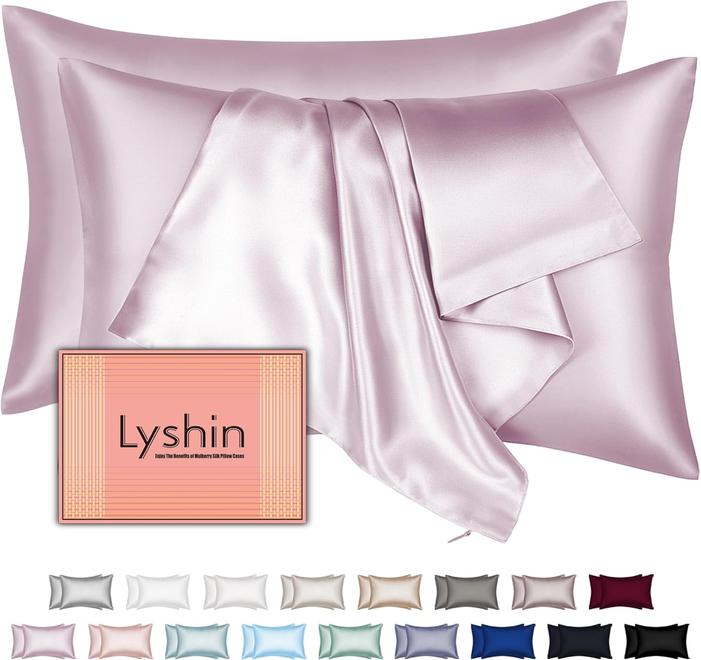 Skiennix Mulberry Silk Pillowcases - 2 Pack Queen Size, Hidden Zipper, Soft & Breathable, Lavender