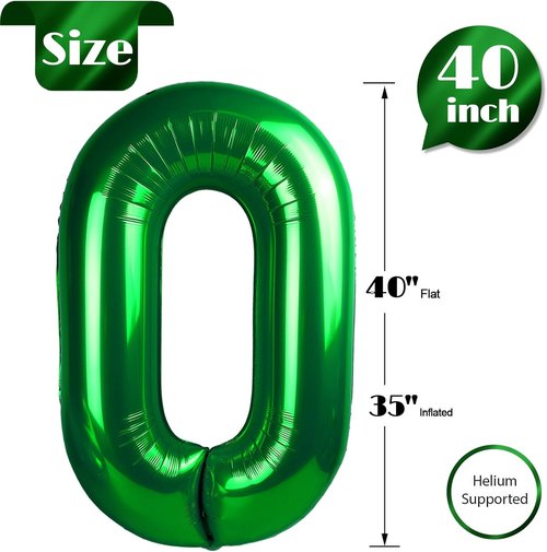 Dark Green Number 0 Balloon - 40 Inch Birthday Decoration for Milestone Celebrations