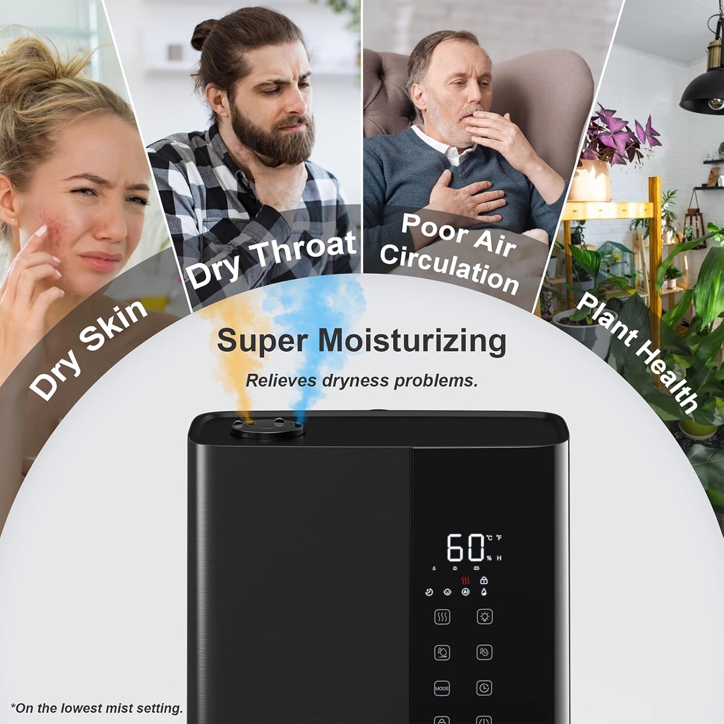 JRD Ultrasonic Humidifier - 5L Warm & Cool Mist for Fast Relief | 50H Runtime, 7 Color Light, Quiet Operation - Black