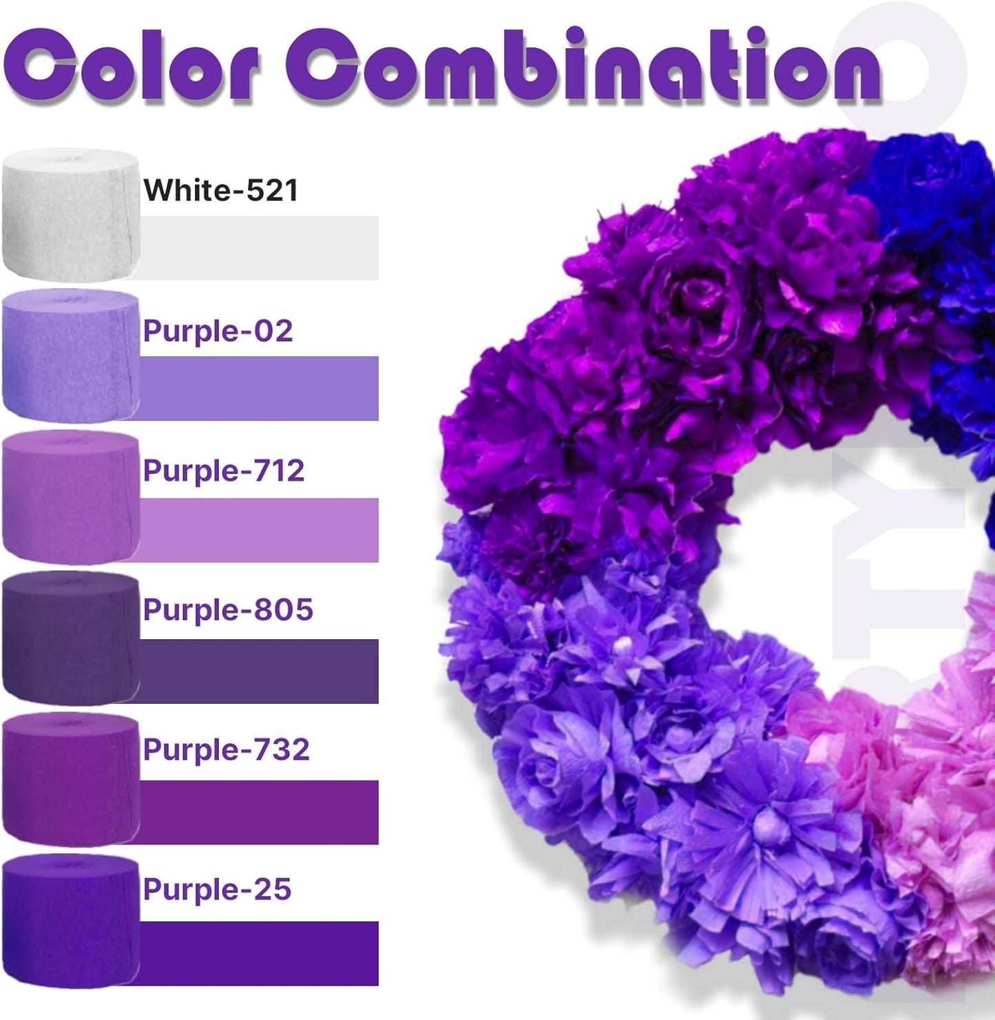 PartyWoo Crepe Paper Streamers - Light Pastel Pink & Purple | 4pcs 328ft for Birthday & Baby Shower Decor