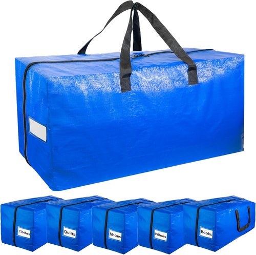 Extra Large Moving Bags - 6 Pack Heavy Duty Storage Totes with Strong Handles & Smooth Zipper