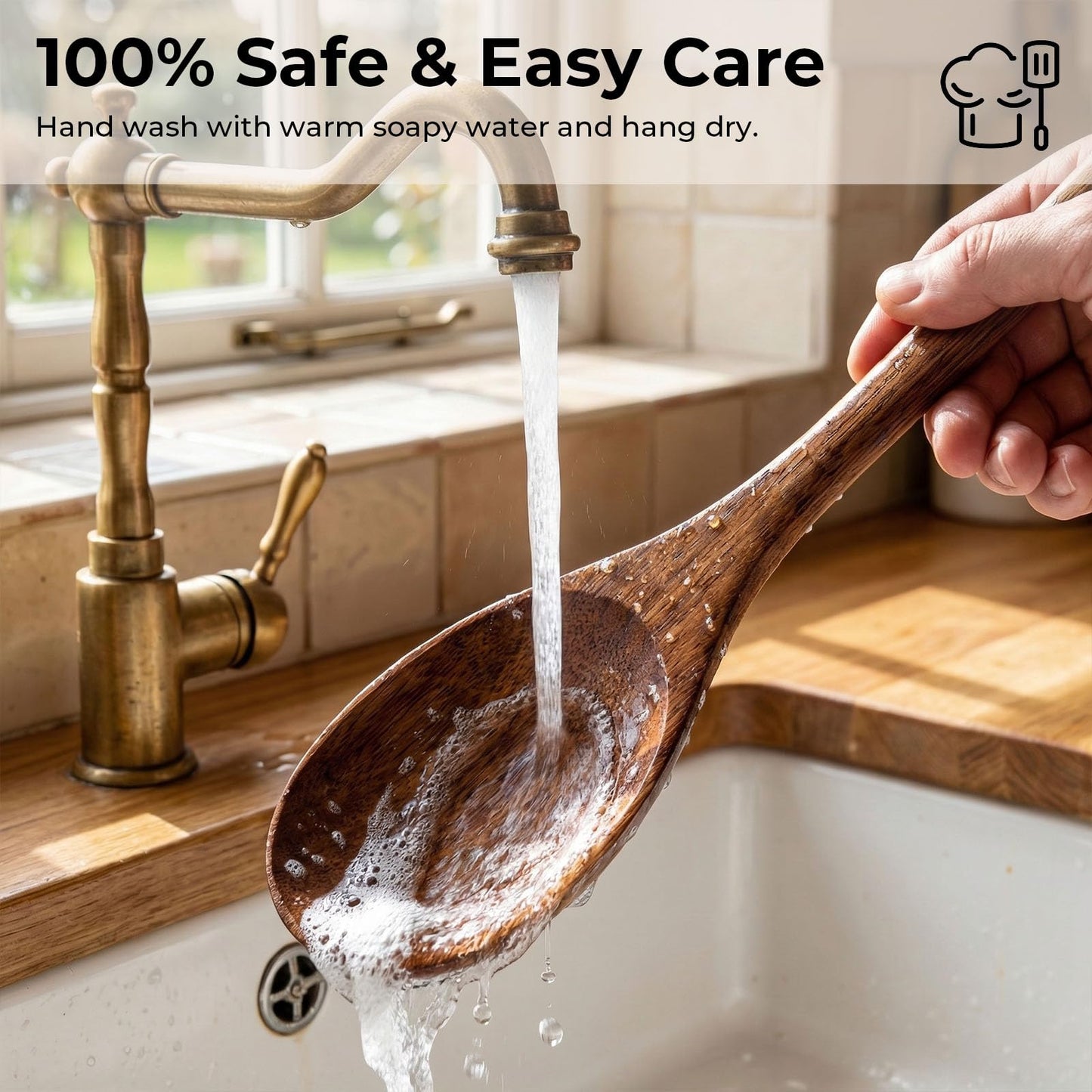 HAKSEN 2PCS Wooden Cooking Spoons, Natural Acacia Wood Kitchen Utensil, 12Inch Large Wooden Mixing Spoons for Nonstick Cookwares, Comfort Grip, Durable, Kitchen Gifts for Women, Cooking Gifts for Men
