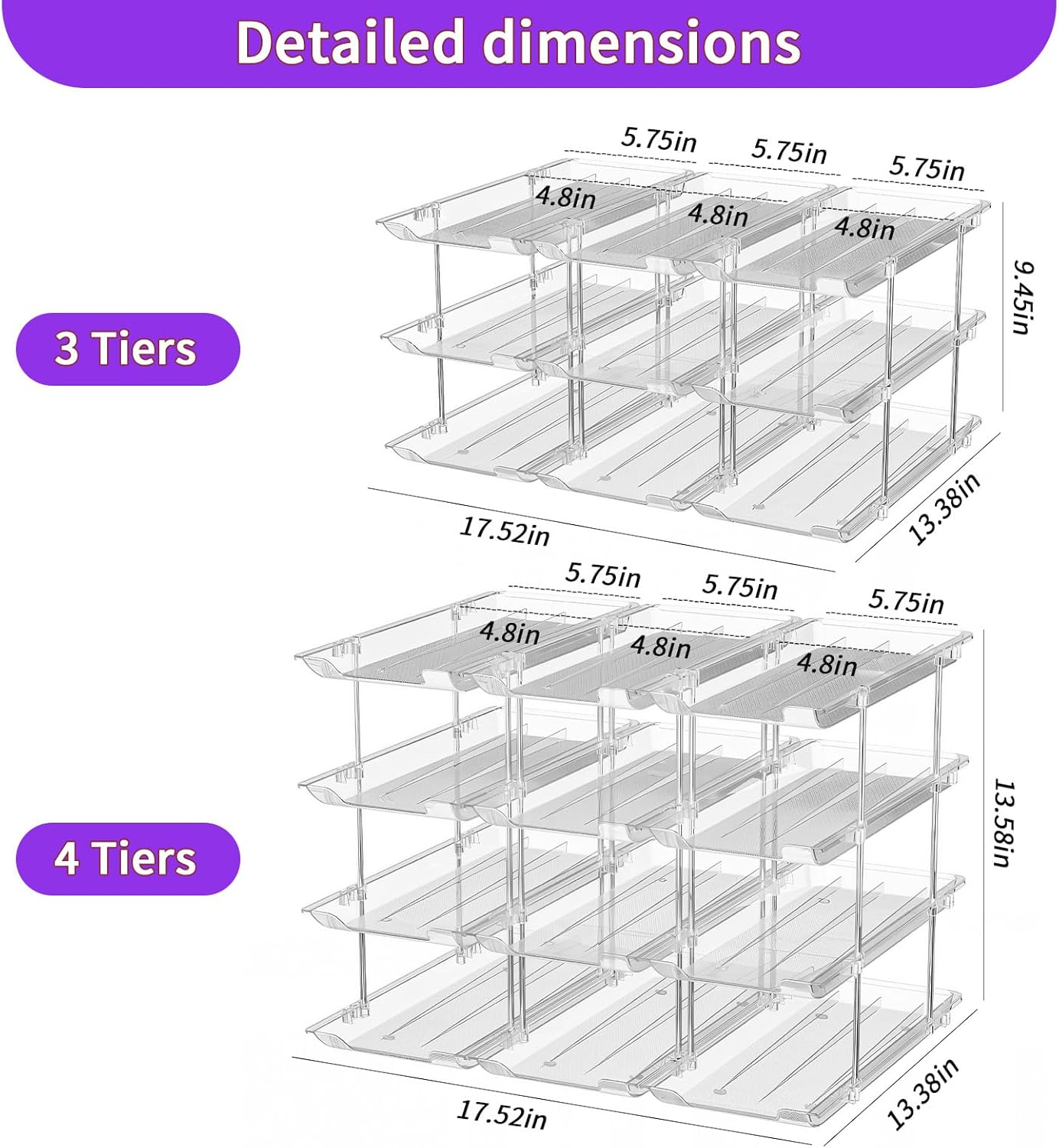 Skiennix Can Organizer - Upgraded 4-Tier Modular Storage Rack for 48 Cans | Clear Beverage Dispenser