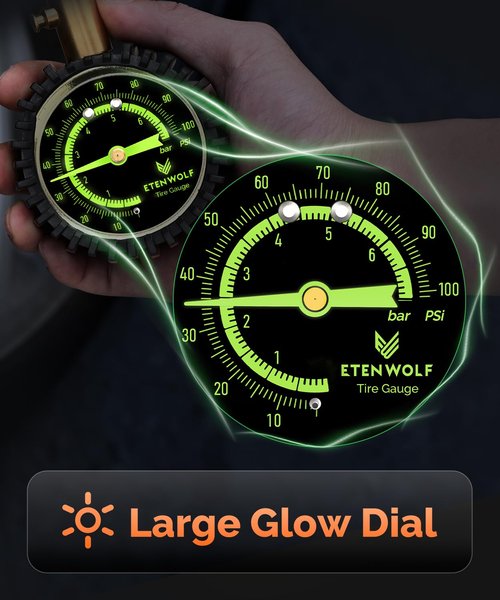 ETENWOLF Tire Pressure Gauge - Accurate 0-100 PSI with Large Glow Dial | Essential Car Accessory