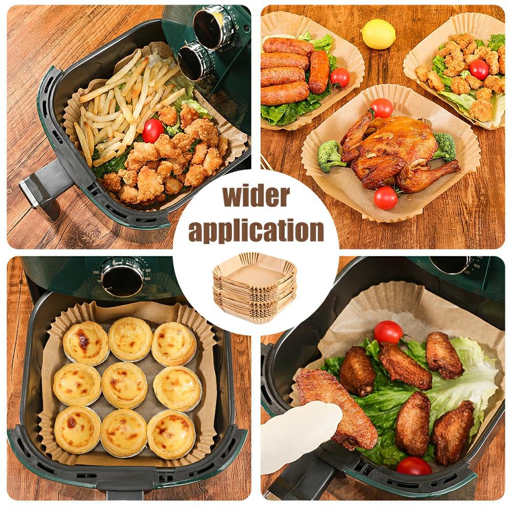 9.5 Inch Paper Air Fryer Liners Disposable,130 Pcs Square Air Fryer Parchment Liners, Suitable for 5-8 Qt,Non-stick &Oil-proof Parchment Paper for Frying