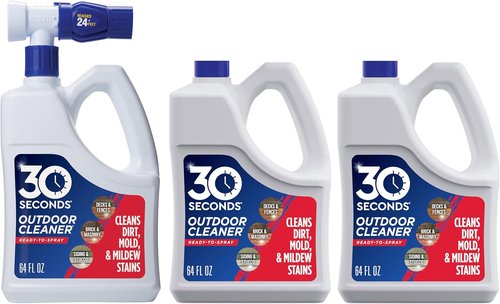 30 Seconds Outdoor Cleaner - Effectively Cleans Moss Stains from House, Deck & Patio | 3 Bottles & Hose End Spray (64 Fl Oz)
