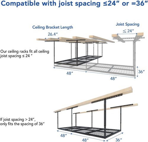 FLEXIMOUNTS 3x8 Overhead Garage Storage Rack - Adjustable Heavy-Duty Metal Ceiling Racks | 2-Pack, Black