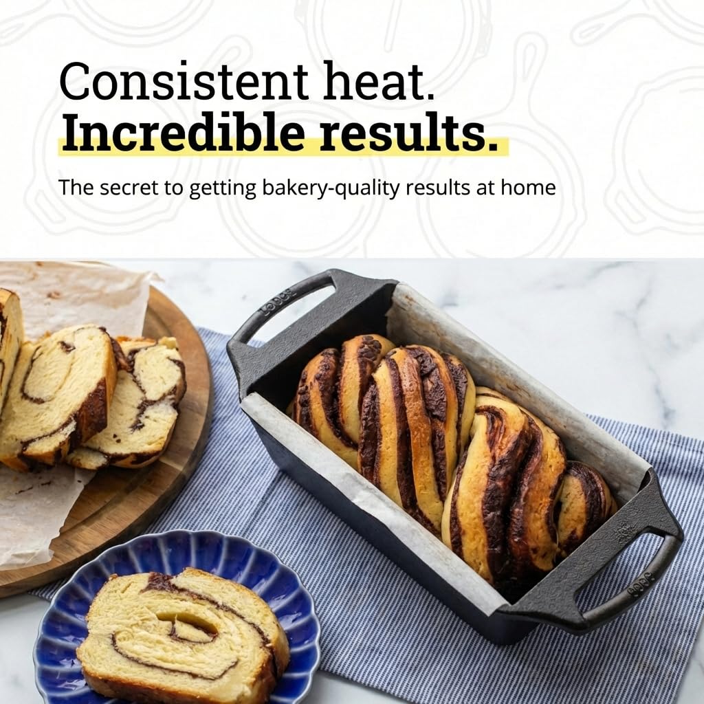 Lodge Seasoned Cast Iron Loaf Pan 8.5 Inches - Pre-Seasoned Rectangular Cast Iron Bakeware- Even Browning Bread Pan with Easy-Release Finish - PFAS-Free Non-Toxic Cookware