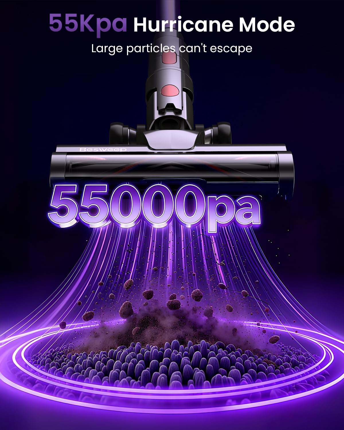 Skiennix Cordless Vacuum Cleaner - 55Kpa Suction Power, 70-Minute Runtime, Touch Screen | Self-Standing Design for Home & Pet Hair