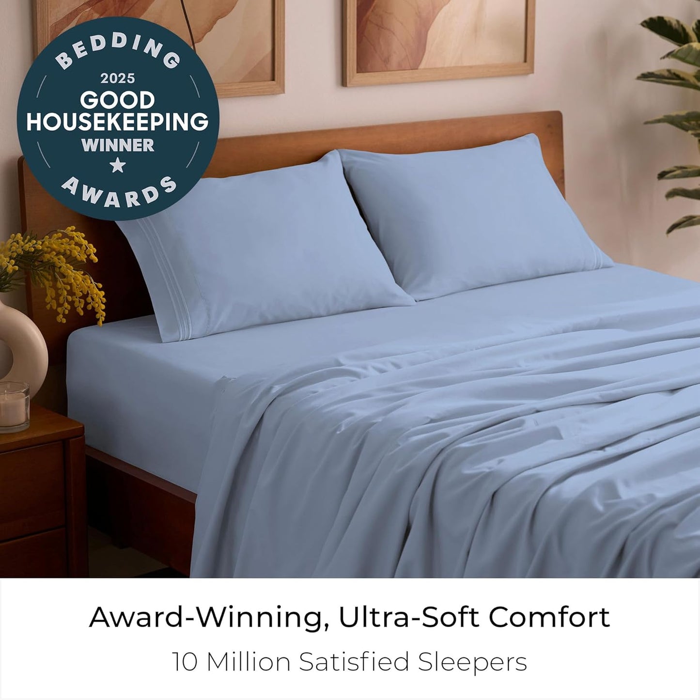 Mellanni Full Sheets Set - 4 PC Hotel Luxury Bedding | Extra Soft, Cooling, Wrinkle Resistant (Sky Blue)