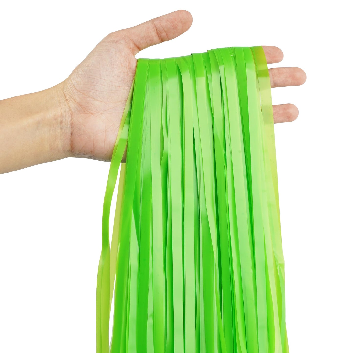 Lime Green Streamers Party Backdrop - GREATRIL Tinsel Curtain for St Patrick's Day/Frog/Wizard - 3.2ft X 8.2ft - 2 Packs