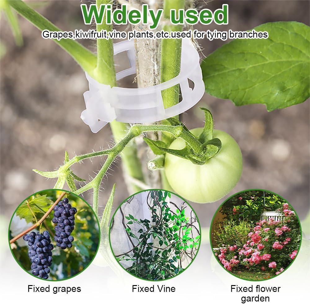 Skiennix Plant Support Clips - 100 Reusable Plastic Clips for Tomatoes & Climbing Plants | Indoor/Outdoor Use