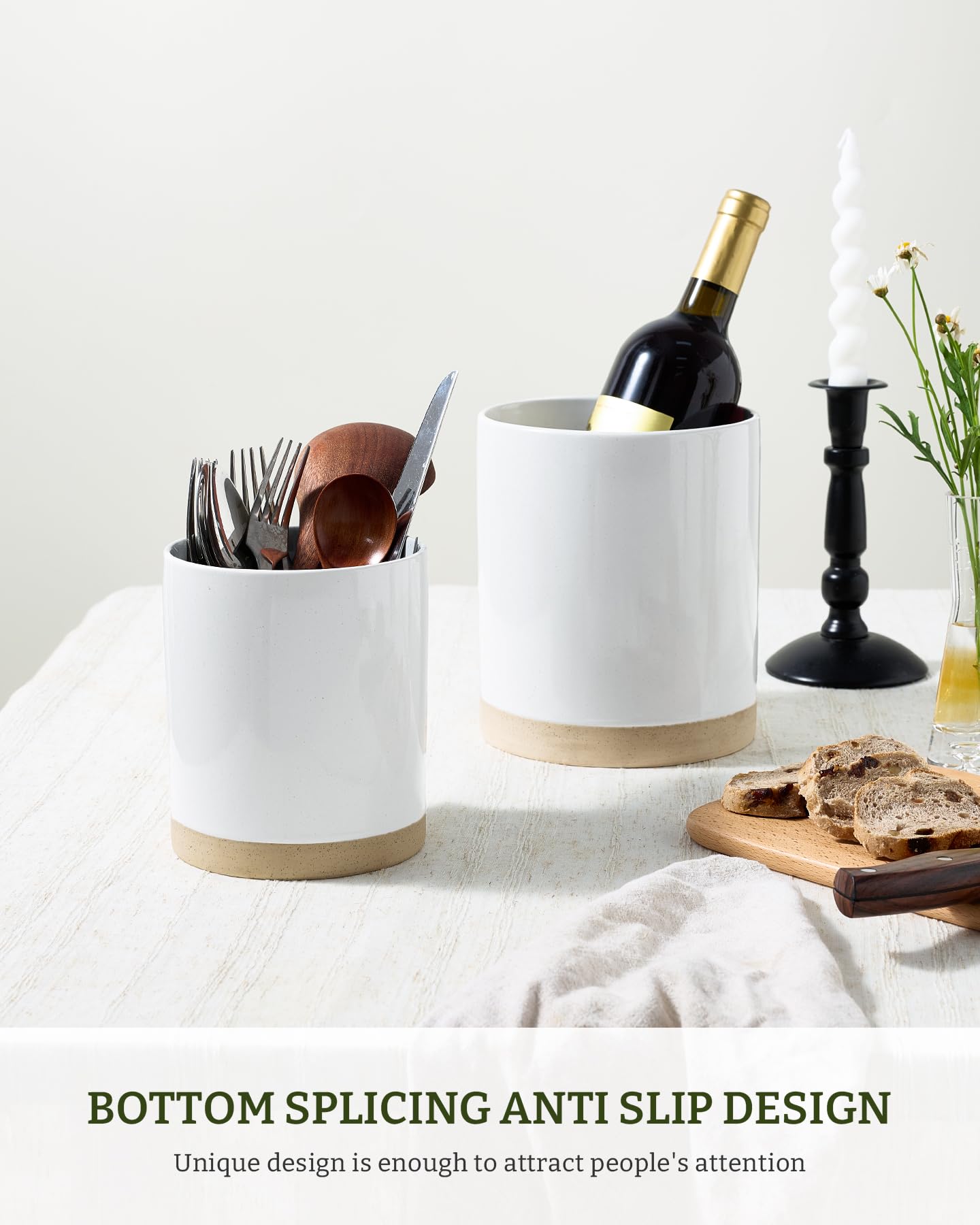 famiware Milkyway Kitchen Utensil Holder for Countertop, 7.2"+5.8" Ceramic Cooking Utensil Crocks for Counter, Utensil Organizer for Spatula & Spoon, Kitchen Decor, Set of 2, White