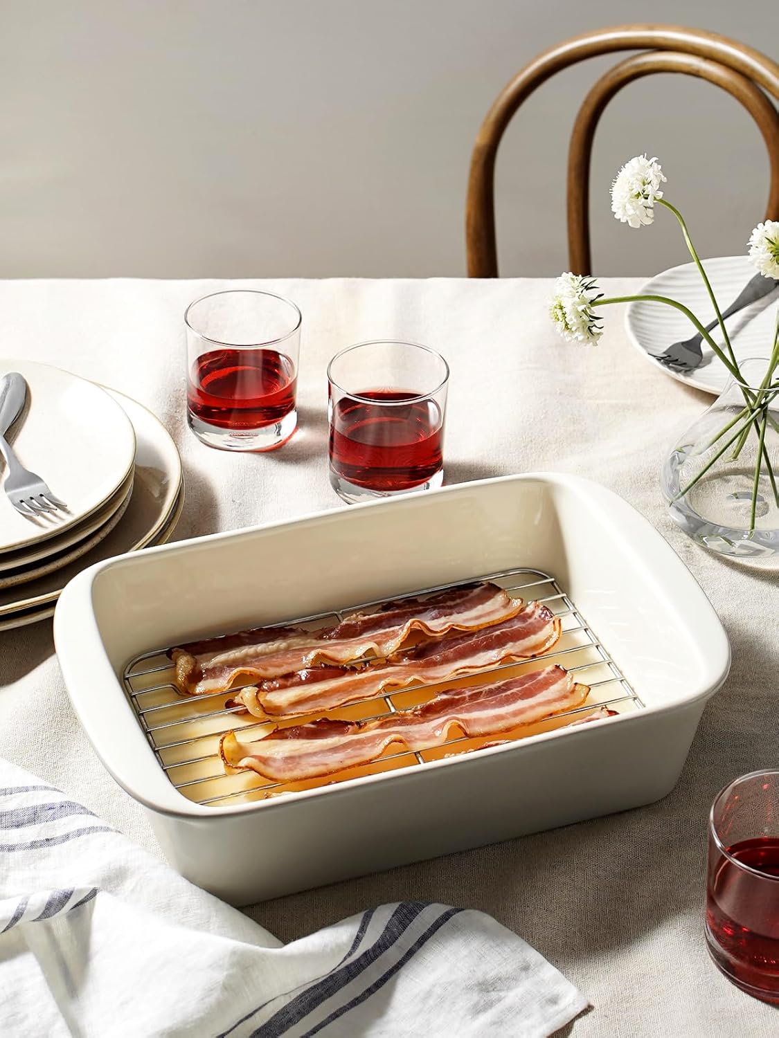 LE TAUCI Deep Casserole Dishes Set - 3-Piece Ceramic Bakeware with Roasting Racks | Large Lasagna Pans in Oatmeal Greige (4.6QT/3.0QT/1.6QT)