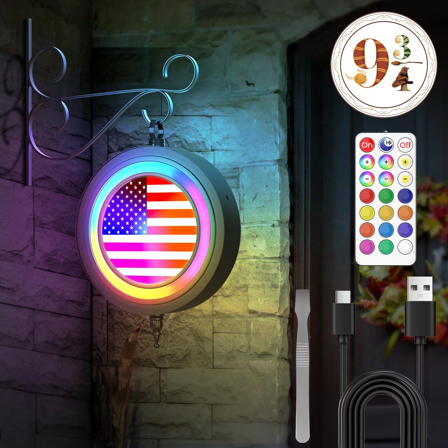 Lotalot LED Wall Light for Bedroom, Living Room, Hallway, American Flag Lights Rechargeable Wall Lights, Easy Installation, Halloween & Christmas Decor