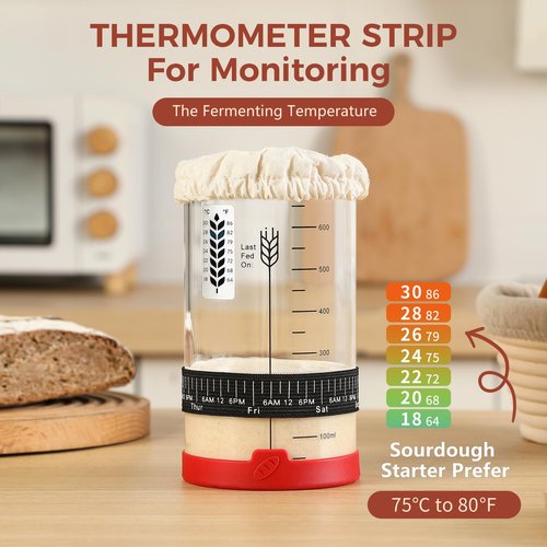 INOBYO Sourdough Starter Jar, 24 OZ Wide Mouth Sour Dough Starter Jars Glass, Sourdough Starter Kit, Sourdough Bread Baking Supplies for Beginners and Pro, 1 Pack