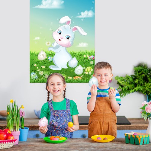 ASTARON Pin The Tail on The Bunny Game for Birthday Party, Easter Party Game with 24 pcs Tail Stickers for Happy Easter Party Decoration Supplies
