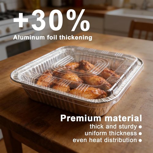 Heavy-Duty 8x8 Aluminum Pans with Lids by [Brand Name] - 35-Pack Disposable Square Baking Trays for Meal Prep & Food Storage