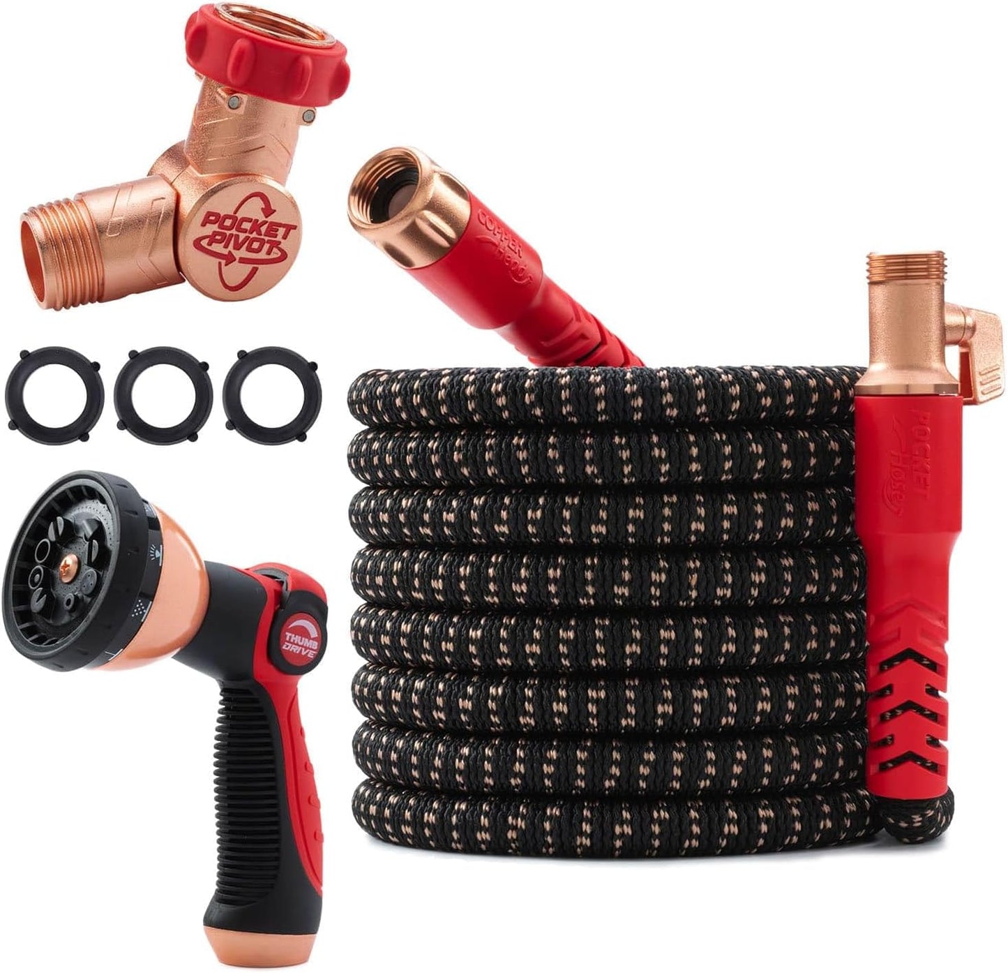 Pocket Hose | 75 FT Copper Head Expandable Garden Hose - Tangle-Free, 360° Swivel, Anti-Burst Design