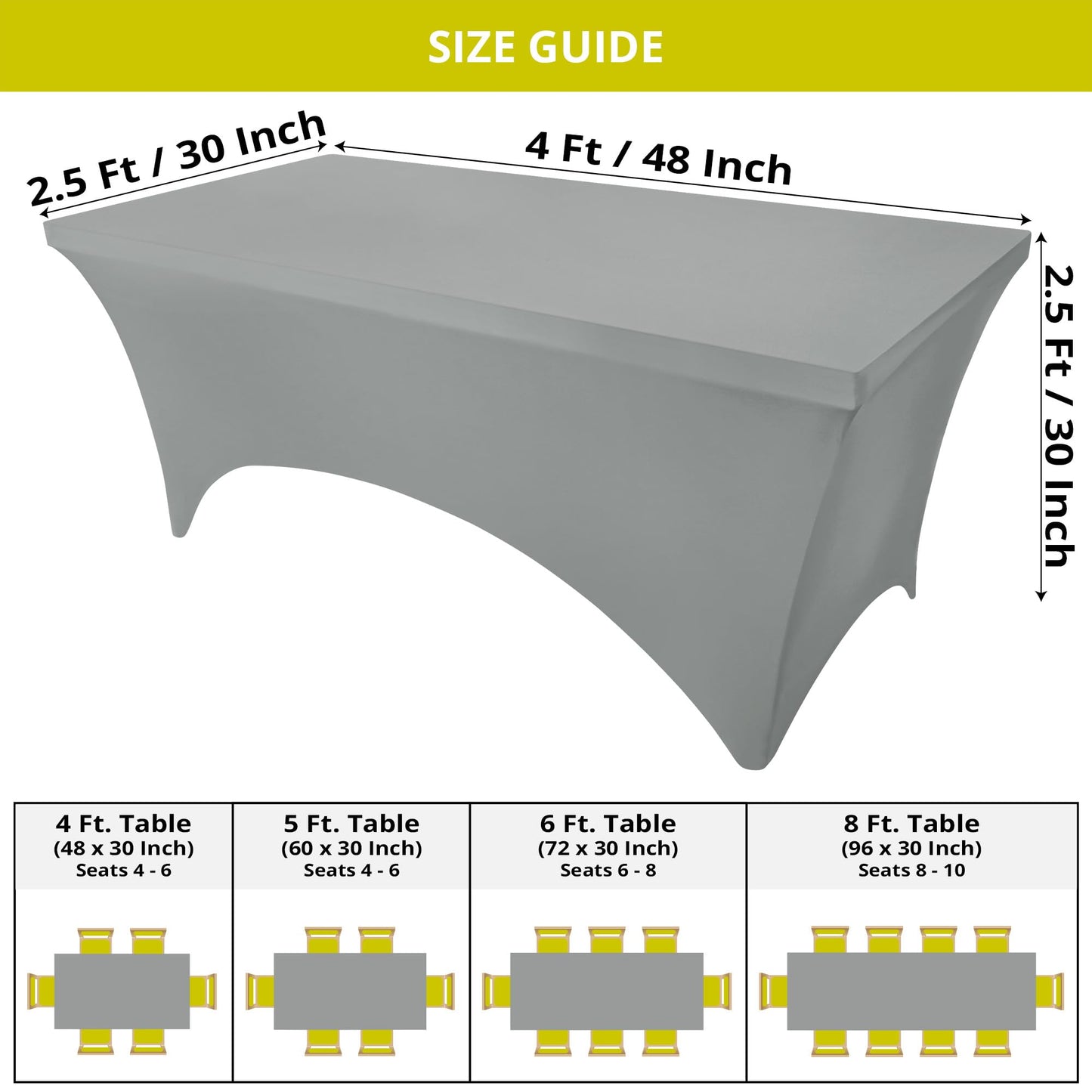 Utopia Kitchen Spandex Tablecloth 10 Pack [6FT, Grey] Tight, Fitted, Washable and Wrinkle Resistant Stretch Table Cloth Rectangle Cover for Trade Show, Weddings & Parties [72Lx30Wx30H Inch]