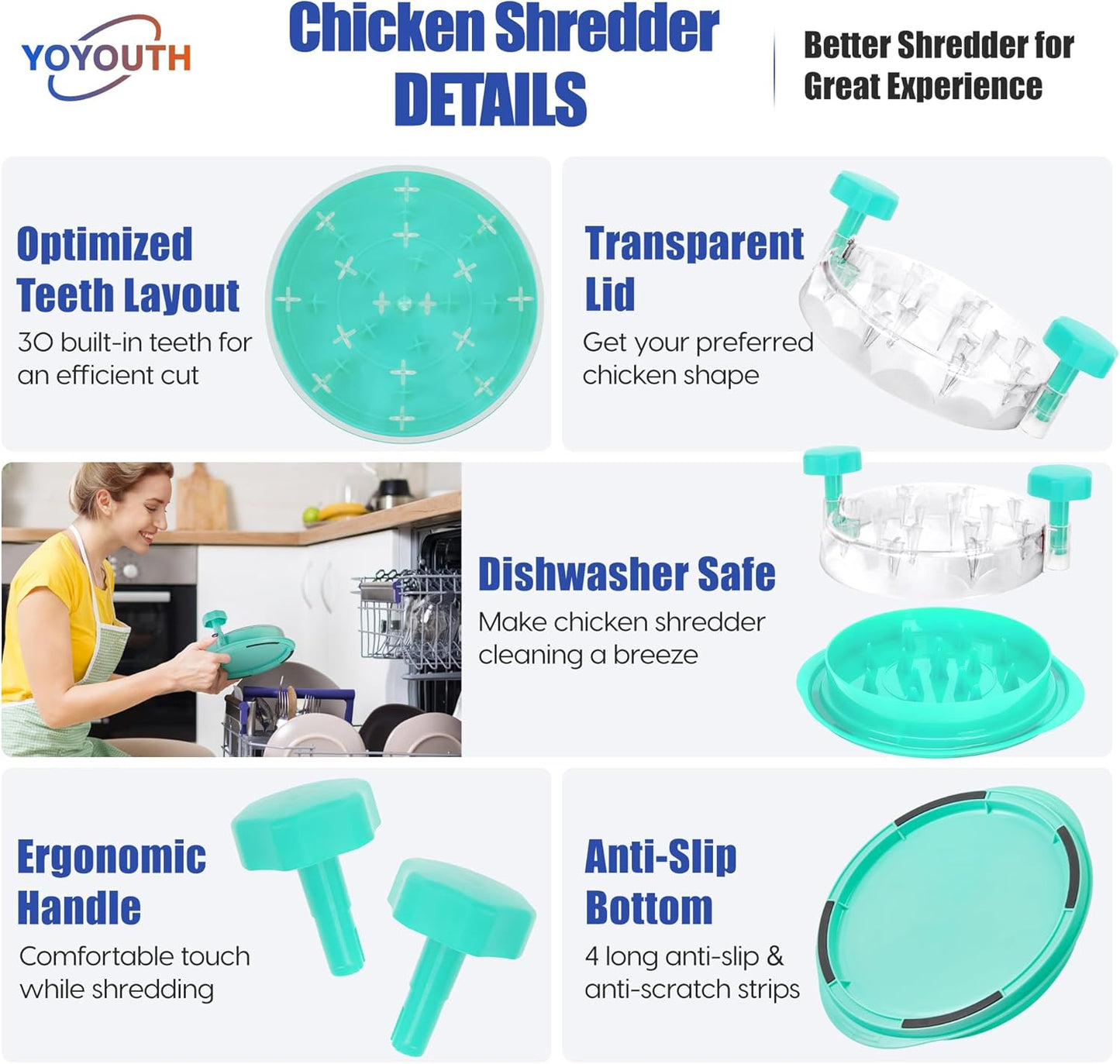 Skiennix Chicken Shredder Tool - Pro Food-Grade Meat Shredder with Ergonomic Handle | Green