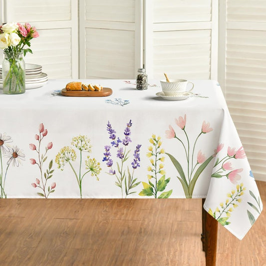Horaldaily Spring Summer Tablecloth 60x84 Inch, Easter Watercolor Wild Flowers Blooming Floral Table Cover for Party Picnic Dinner Decor