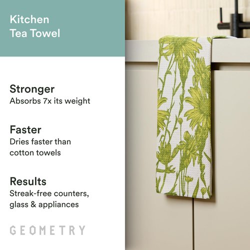 GEOMETRY Tea Towels – Spring & Summer Collection – Quick-Dry, Ultra-Absorbent, Reusable Microfiber Kitchen Towels for Drying & Cleaning - Golden Botanica - 1 Pack