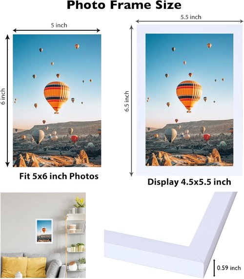 JCJMY 5x6 Picture Frame - White Wall Mount & Tabletop Display | Shatter-Resistant Plexiglass