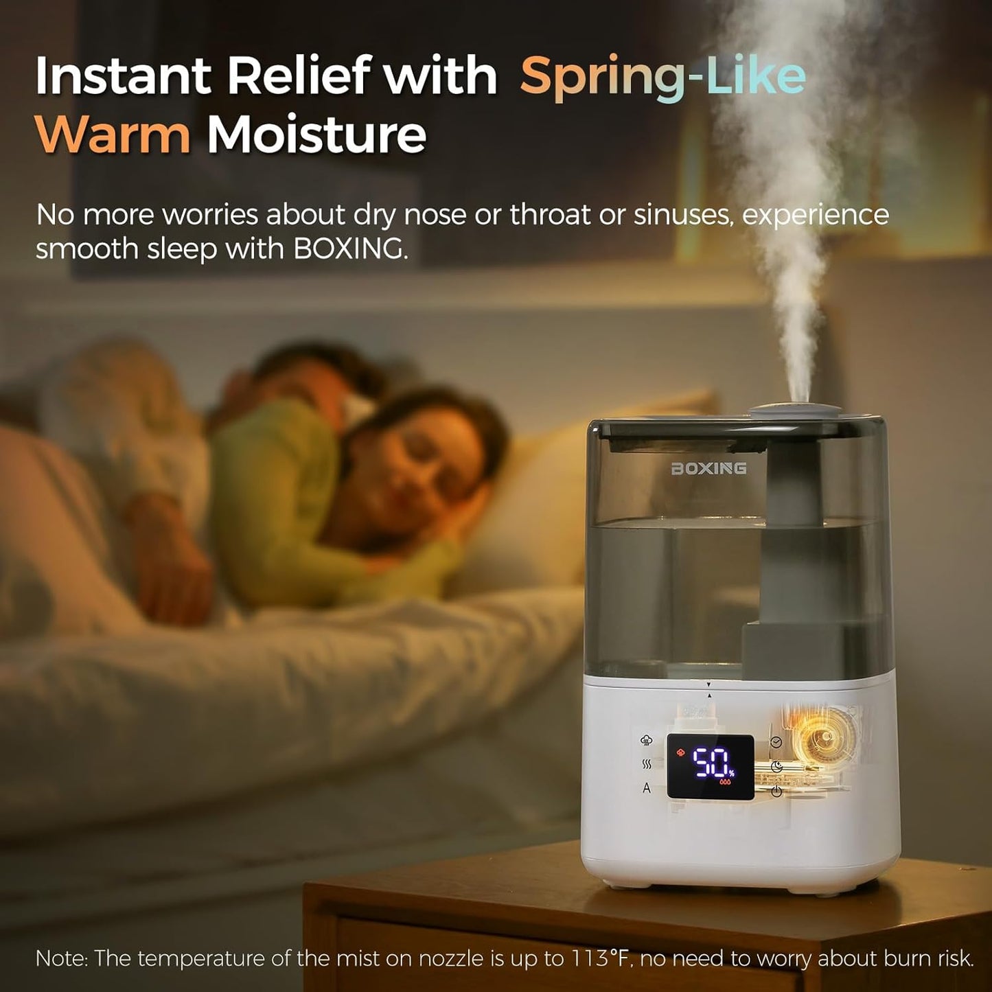 BOXING Ultrasonic Humidifier - 4.5L Warm & Cool Mist Essential Oil Diffuser with Remote | Quiet Sleep Mode, BPA-Free, 45H Runtime