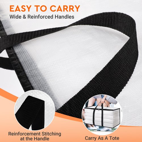 HomeHacks Clear Moving Bags Heavy Duty 4 Pack, Storage Bags with Zipper, Extra Reinforced Handles & Waterproof Packing Boxes for Moving, Camping, Home Organization 93L/24Gal (28.7"x14.2"x14")