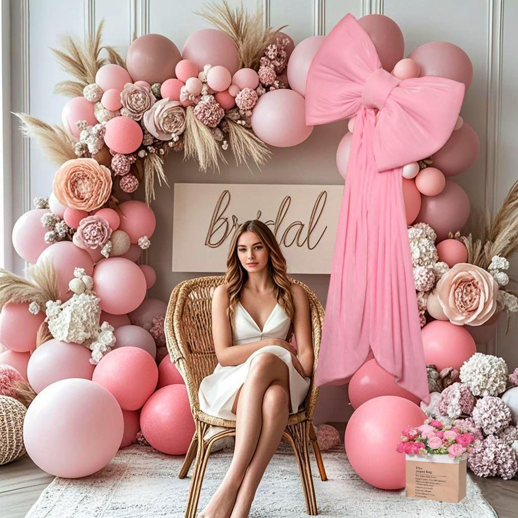 Skiennix Large Coquette Bow - Giant Pink Bow for Party, Wedding, Baby Shower Decor | 24x47 Inch