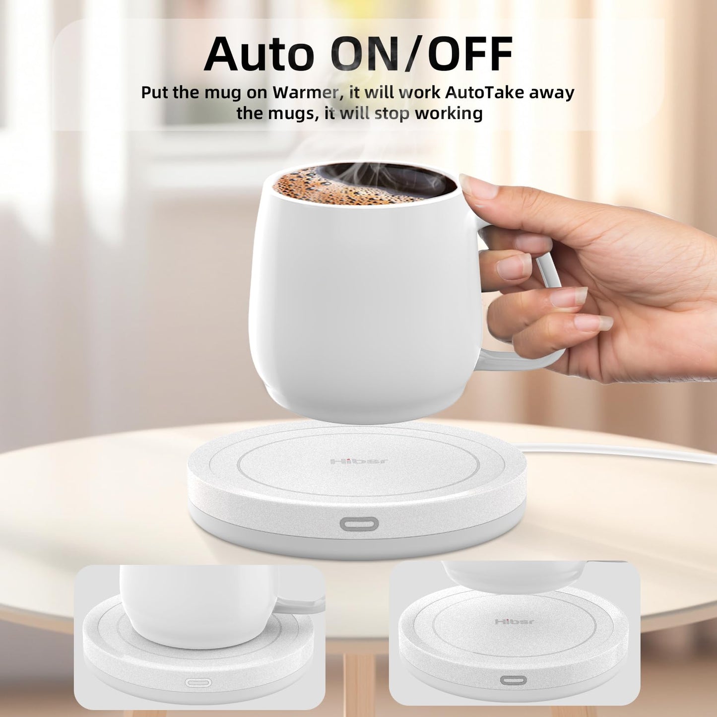 HIBSR Smart Coffee Mug Warmer and Candle Warmer Plate - Safely Releases Scents Without Flame - for Candle Jars, Mugs, Tea Cups - Desk, Home, Office Use (NO Cup)