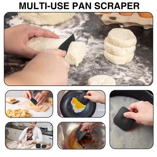 Haikole Pan Scraper 5PCS Plastic Scraper Set,Food Scraper Tool for Cast Iron, Pot and Pan Cleaning,Pans Scraper Tools for Cleaning Grease Burnt Food,Scrapers Tool Kitchen (5, Black)