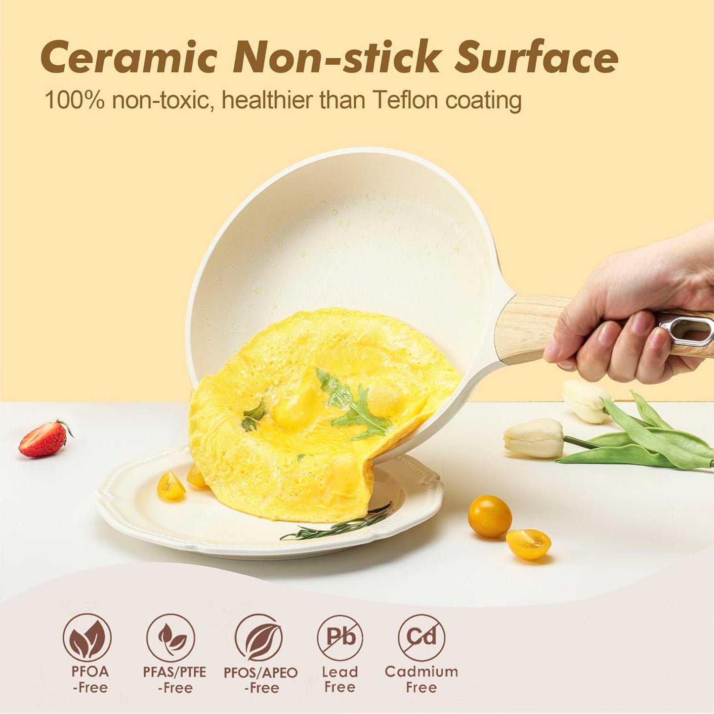 SENSARTE 14-Piece Ceramic Cookware Set | Non-Stick Induction Pots & Pans | Healthy & Non-Toxic