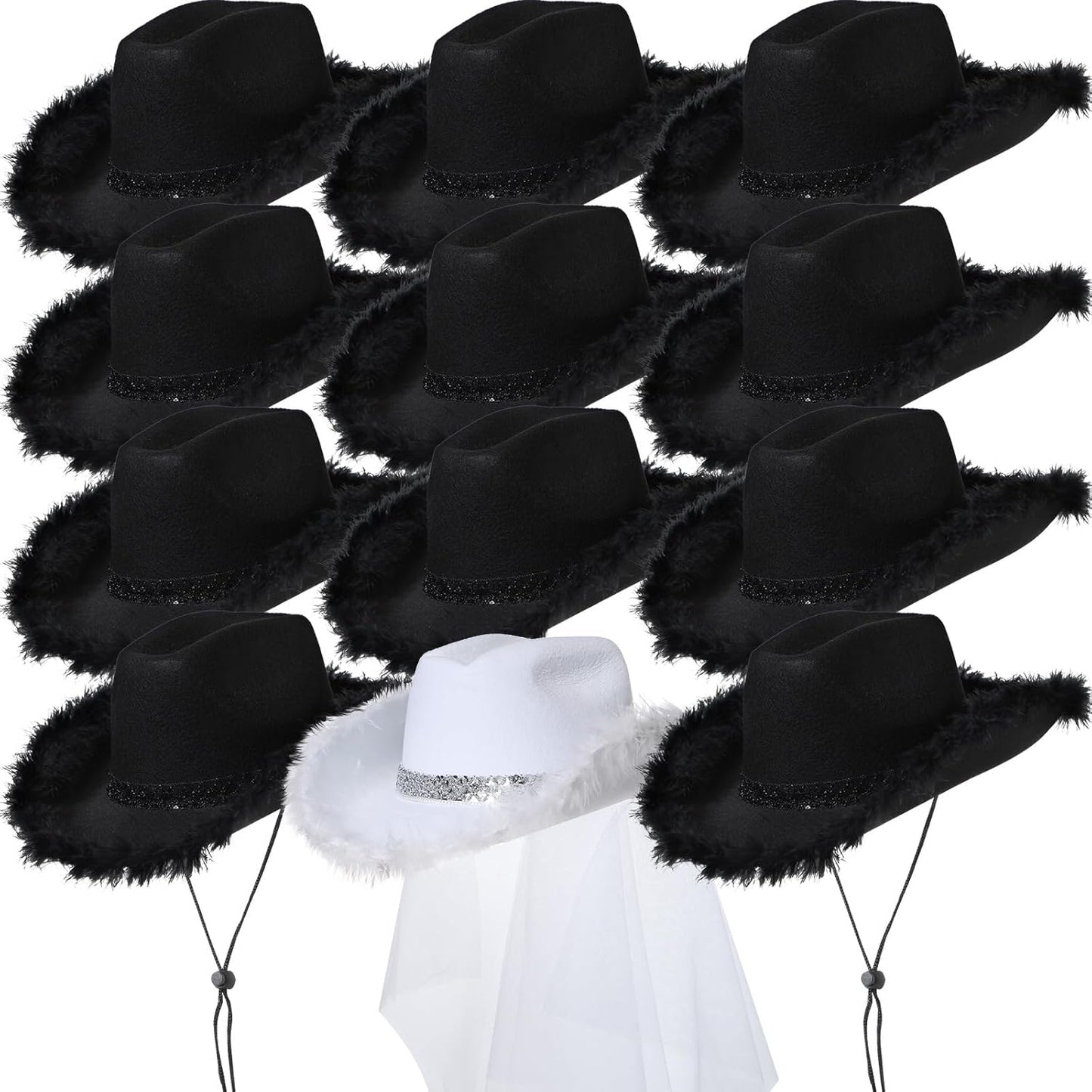 Unittype 12 Pcs Women Cowgirl Cowboy Hats Bachelorette Cowboy Hats for Bridal Shower Wedding Engagement Halloween Cosplay