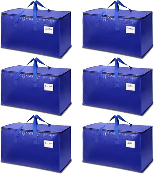 Heavy-Duty Moving Bags by [Brand Name] - 6-Pack Extra-Large, Waterproof with Reinforced Handles (Blue) | Ideal for Storage & Travel