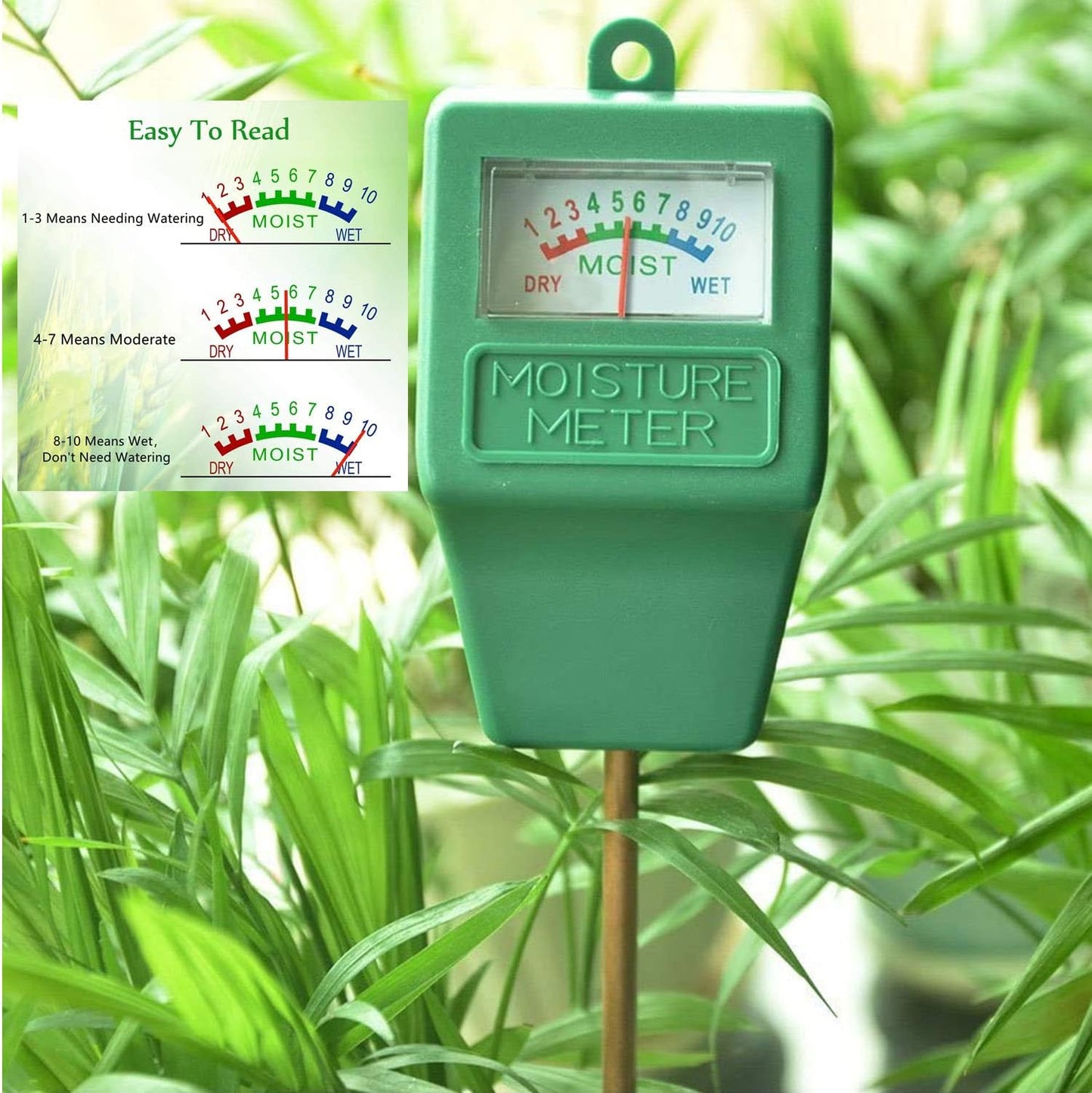 Soil Moisture Meter - Long Probe Hygrometer for Potted Plants & Gardens | No Battery Needed