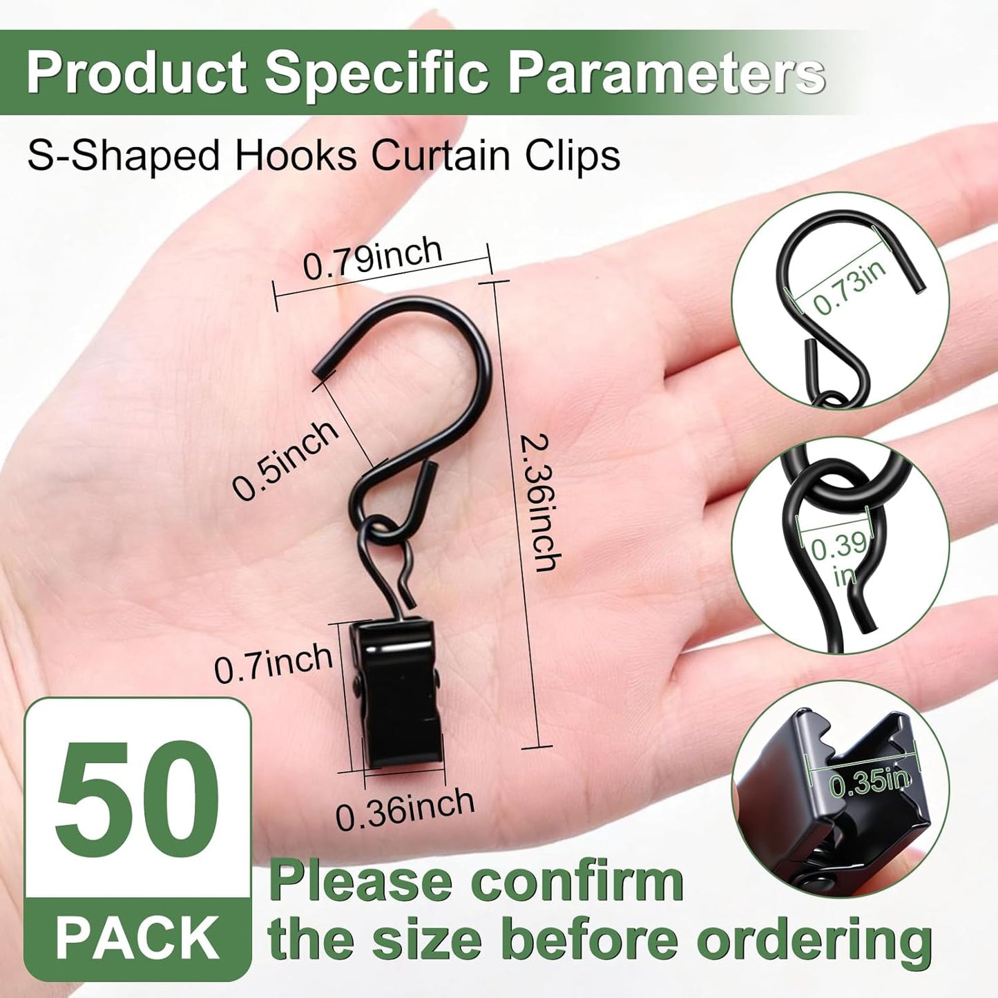 Skiennix S Hooks - 50 Pack Stainless Steel Curtain Hanging Clips - 2.4 Inch Metal Hooks for Photos & Decorations