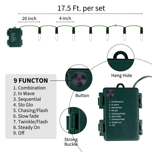 Brightown Battery Operated Christmas Lights 2 Pack 18 Feet 50 LED Clear Mini String Lights with 8 Modes Waterproof Tree Lights for Xmas Outdoor Indoor Holiday Party Garden Decor, Warm White