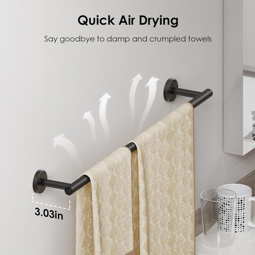 FORIOUS Stainless Steel Bathroom Hardware Set - Modern Towel Bar & Toilet Paper Holder | 4-Piece Matte Black (24" Bar)